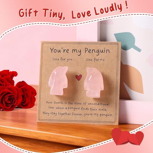 Valentines Day Gifts for Her Him,Rose Quartz Penguin Gifts for Couples,Romantic Anniversary Wedding Birthday Valentines Gift for Men Women Boyfriend Girlfriend Husband Wife in Saudi Arabia