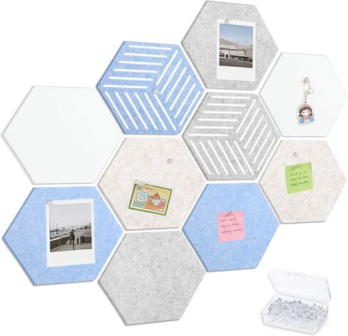 10 Pack Hexagon Cork Board, 12" x 10" Self-Adhesive Felt Bulletin Board Tiles with 40 Pushpins, Pin Boards for Wall Decor Home Office School DIY Display Boards for Photos (Camel Color Theme) in Saudi Arabia