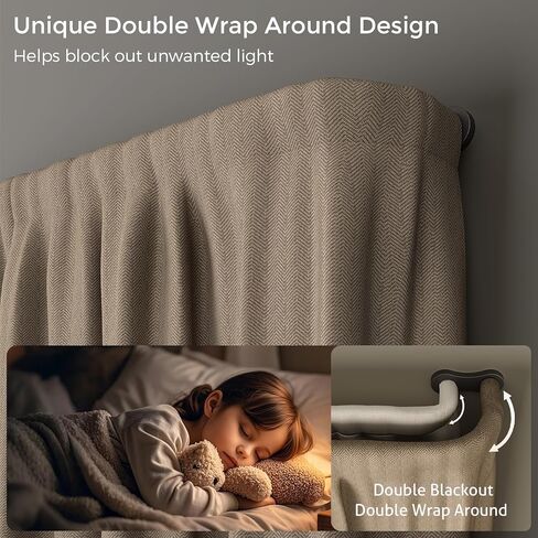 قضيب ستارة مزدوج، التفاف أسود حول قضبان ستائر مزدوجة للتعتيم للنوافذ من 48 إلى 84 بوصة، قضبان مزدوجة منحنية شديدة التحمل قابلة للتعديل لتعتيم الغرفة، جميع المعادن، دعامة من الألومنيوم in Kuwait