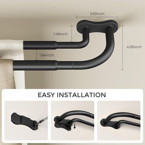 قضيب ستارة مزدوج، التفاف أسود حول قضبان ستائر مزدوجة للتعتيم للنوافذ من 48 إلى 84 بوصة، قضبان مزدوجة منحنية شديدة التحمل قابلة للتعديل لتعتيم الغرفة، جميع المعادن، دعامة من الألومنيوم in Kuwait