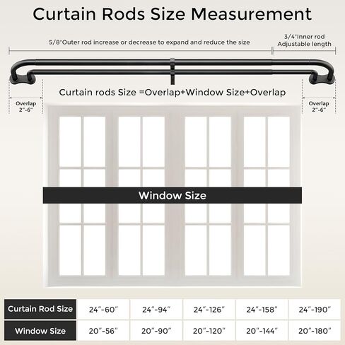 قضيب ستارة مزدوج، التفاف أسود حول قضبان ستائر مزدوجة للتعتيم للنوافذ من 48 إلى 84 بوصة، قضبان مزدوجة منحنية شديدة التحمل قابلة للتعديل لتعتيم الغرفة، جميع المعادن، دعامة من الألومنيوم in Kuwait