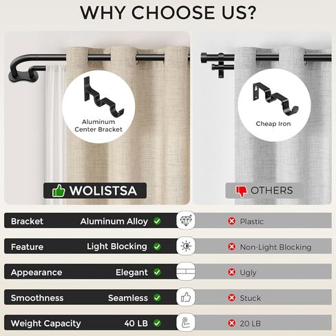 قضيب ستارة مزدوج، التفاف أسود حول قضبان ستائر مزدوجة للتعتيم للنوافذ من 48 إلى 84 بوصة، قضبان مزدوجة منحنية شديدة التحمل قابلة للتعديل لتعتيم الغرفة، جميع المعادن، دعامة من الألومنيوم in Kuwait