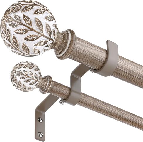 قضيب ستارة مزدوج، قضبان ستائر مزدوجة طويلة مزخرفة من خشب بوهو للنوافذ من 84 إلى 120 بوصة، قضيب مزدوج عالي التحمل قابل للتعديل، تصميم نهائي مصنوع يدويًا من أوراق الخشب المحببة in Kuwait