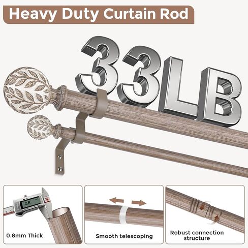 قضيب ستارة مزدوج، قضبان ستائر مزدوجة طويلة مزخرفة من خشب بوهو للنوافذ من 84 إلى 120 بوصة، قضيب مزدوج عالي التحمل قابل للتعديل، تصميم نهائي مصنوع يدويًا من أوراق الخشب المحببة in Kuwait