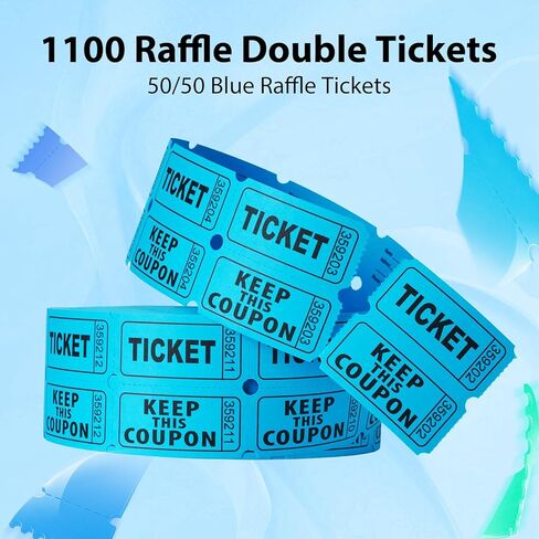 2200 Pcs (1100 Pairs) Raffle Tickets Double Roll, Blue 50/50 Raffle Tickets, Consecutively Numbered for Raffles, Events, Fundraisers, Carnivals & Classroom Activities in Kuwait