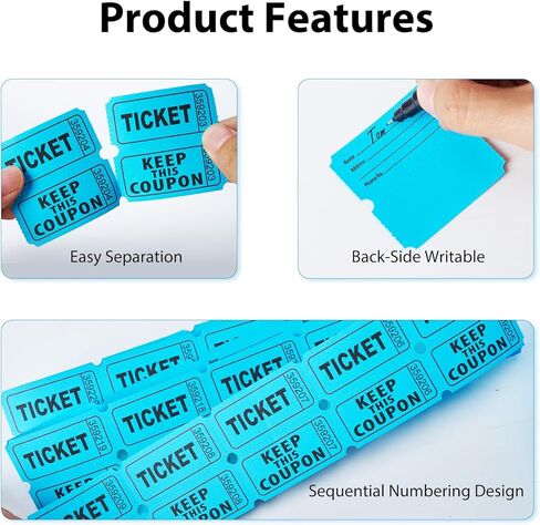 2200 Pcs (1100 Pairs) Raffle Tickets Double Roll, Blue 50/50 Raffle Tickets, Consecutively Numbered for Raffles, Events, Fundraisers, Carnivals & Classroom Activities in Kuwait