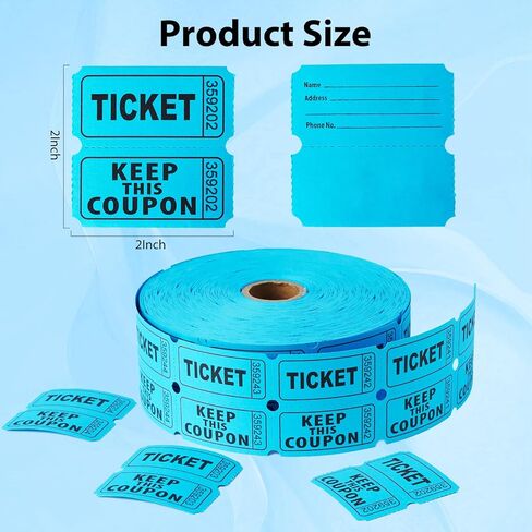 2200 Pcs (1100 Pairs) Raffle Tickets Double Roll, Blue 50/50 Raffle Tickets, Consecutively Numbered for Raffles, Events, Fundraisers, Carnivals & Classroom Activities in Kuwait
