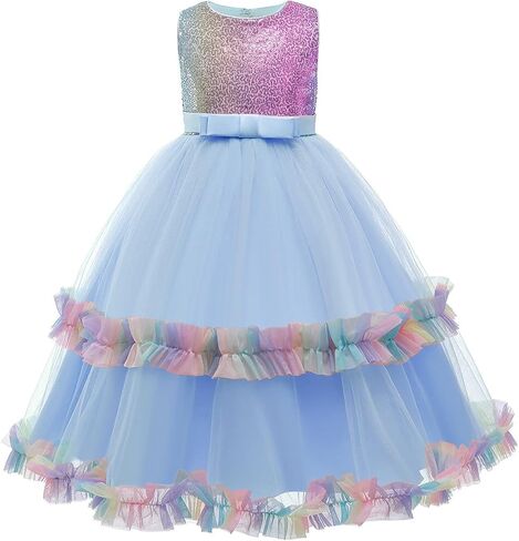 MYRISAM Girl's Unicorn Rainbow Long Tulle Dress Wedding Birthday Princess Carnival Party Performance Dance Pageant Ball Gowns in Kuwait