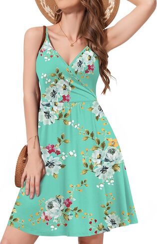 WEACZZY Women's 2026 Summer Dresses V Neck Spaghetti Strap Sundress Casual Beach Flowy Mini Dress with Pockets in Kuwait