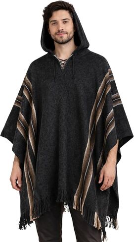 Gamboa Alpaca Wool Poncho for Mens Mexican Pancho with Hood Cowboy and Western Style Adult Ponchos in Saudi Arabia