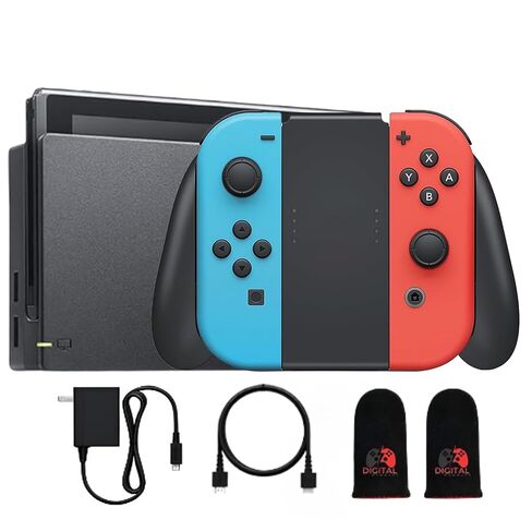 تبديل Nintendo مع Neon Red و Neon Blue Joy-Con مع قفص الاتهام ، وكابل HDMI عالي السرعة (متجدد) in Saudi Arabia