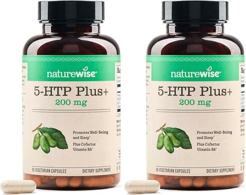 NatureWise 5-HTP 100mg دعم المزاج والنوم الطبيعي يعزز الوزن الطبيعي، معزز بفيتامين B6، غير معدل وراثيًا، خالي من الغلوتين، نباتي، سهل الهضم (قد تختلف التعبئة) (شهران - 120 عددًا) in Kuwait