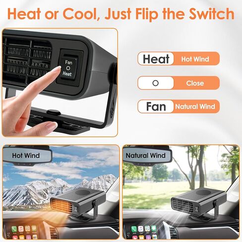 2026 Newest Portable Car Heaters, 12V 200W Vehicle Heating & Cooling Fan Rapid Windscreen Defogger & Window Defroster Car Heater That Plugs Into Cigarette Lighter with 360° Rotatable Function in Saudi Arabia