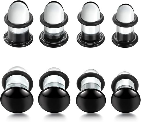 مجموعة أدوات قياس الأذن الزجاجية من Xpircn مع حلقات مطاطية، سدادات مضيئة واحدة 14G-00G لمقاييس الأذن، مجوهرات ثقب الجسم المتوسعة الناعمة غير المسببة للحساسية 8-12 قطعة in Kuwait