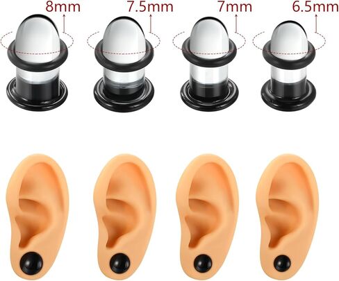 مجموعة أدوات قياس الأذن الزجاجية من Xpircn مع حلقات مطاطية، سدادات مضيئة واحدة 14G-00G لمقاييس الأذن، مجوهرات ثقب الجسم المتوسعة الناعمة غير المسببة للحساسية 8-12 قطعة in Kuwait