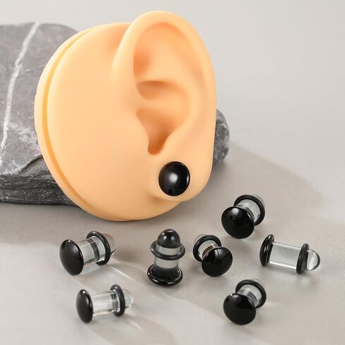مجموعة أدوات قياس الأذن الزجاجية من Xpircn مع حلقات مطاطية، سدادات مضيئة واحدة 14G-00G لمقاييس الأذن، مجوهرات ثقب الجسم المتوسعة الناعمة غير المسببة للحساسية 8-12 قطعة in Kuwait