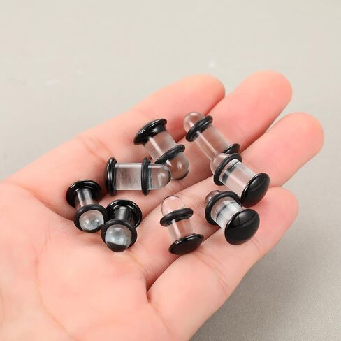 مجموعة أدوات قياس الأذن الزجاجية من Xpircn مع حلقات مطاطية، سدادات مضيئة واحدة 14G-00G لمقاييس الأذن، مجوهرات ثقب الجسم المتوسعة الناعمة غير المسببة للحساسية 8-12 قطعة in Kuwait