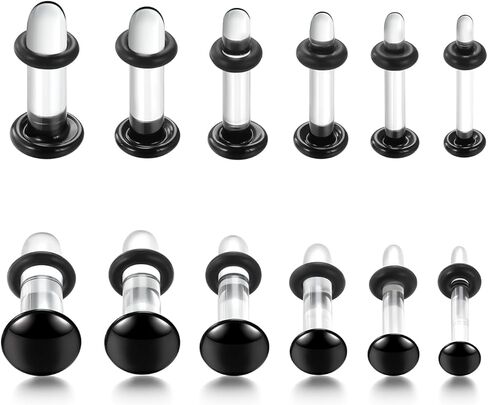 مجموعة أدوات قياس الأذن الزجاجية من Xpircn مع حلقات مطاطية، سدادات مضيئة واحدة 14G-00G لمقاييس الأذن، مجوهرات ثقب الجسم المتوسعة الناعمة غير المسببة للحساسية 8-12 قطعة in Kuwait