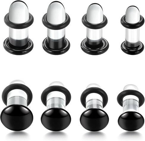 مجموعة أدوات قياس الأذن الزجاجية من Xpircn مع حلقات مطاطية، سدادات مضيئة واحدة 14G-00G لمقاييس الأذن، مجوهرات ثقب الجسم المتوسعة الناعمة غير المسببة للحساسية 8-12 قطعة in Kuwait