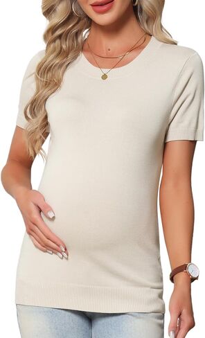 Women Maternity Work Top Spring Summer Sweater Pullover Stretchy Knit Short Sleeve Semi Formal Office Shirt in Kuwait