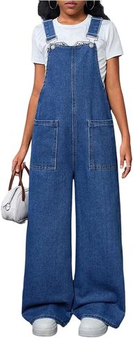 Floerns Girl's Denim Overalls Sleeveless Wide Leg Casual Jean Jumpsuit with Pockets in Saudi Arabia