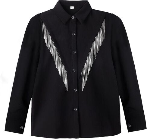 Girls Sparkly Fringe Button Down Shirt Western Cowgirl Long Sleeve Blouse Tops Country Concert Outfit 5-14 Years in Saudi Arabia