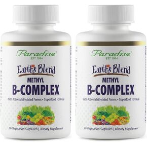 Paradise Herbs Earth's Blend Vitamin B Complex Supplement with Nature's C, Gluten-Free, Non-GMO, Vegetarian, 60 Capsules in Kuwait