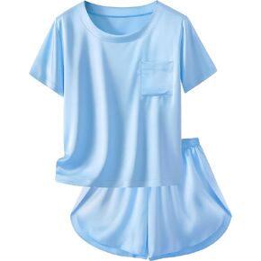 بيجامة حريرية للفتيات من Petite&Me، تي شيرت ناعم، شورت فضفاض، مجموعة ملابس نوم للحفلات للأطفال/المراهقين in Kuwait
