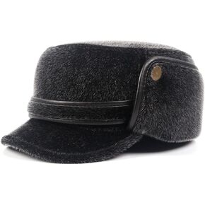 قبعات منفوخة روسية شتوية دافئة للأب قبعة للأذنين قبعة بيسبول قبعة للأب قبعة مسطحة سوداء (D XLarge) in Kuwait