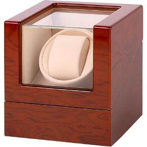 Automatic Single Watch Winder Box for Rolex and Other Watches, Wooden Watch Case with Luxury Mahogany Tone Piano Finish, Ultra Quiet Japanese Motor, Premium Watch Box for Men and Women in Saudi Arabia