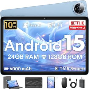 Android 15 Tablet 10 Inch ، 24GB RAM 128 ROM ، أقراص مع قلم الماوس في حالة لوحة المفاتيح ، 1 تيرابايت قابل للتوسيع ، أوكترا 6000 مللي أمبير في الساعة 1280 × 800 IPS HD ، 5G WiFi ، T615 CPU ، أداء عالي ، معالج ، كاميرا مزدوجة (رمادي) in Kuwait