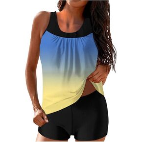 Women's Sporty Tankini Swimsuit Set – Printed Padded Bra Top with High-Waisted Swim Shorts, Conservative Swimwear in Saudi Arabia