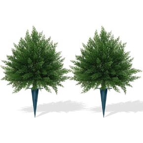 Artificial Fern Topiary Ball with Ground Spike, Set of 2 Faux Boston Fern Plants Shrub, Fake UV Resistant Evergreen Bushes for Porch Garden Indoor Outdoor Decor in Kuwait