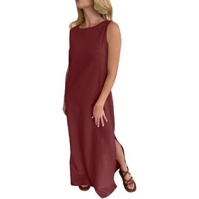 فستان نسائي صيفي غير رسمي بدون أكمام فستان ماكسي للشاطئ والعطلات ورقبة قارب بدون أكمام فستان فضفاض مناسب للسفر فستان الشمس in Kuwait