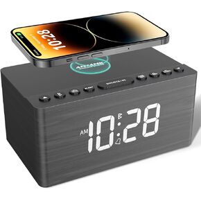 ANJANK Wooden Sound Machine Alarm Clock for Bedroom, Bluetooth Speaker, Wireless Charging Station for iPhone/Samsung, Sleep Timer, 0-100% Dimmer, White Noise Machine for Sleeping Adults with 20 Sounds in Kuwait