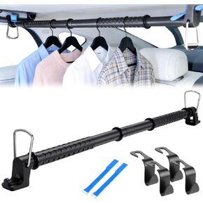 Car Clothes Hanger Bar 28-61 inches, Heavy Duty Clothes Rod for Car, Wrinkle-Free Clothes Hanging Bar, Adjustable Clothes Rack for RVs Suvs Trucks Vans, with 4Pcs Additional Seat Hooks in Kuwait