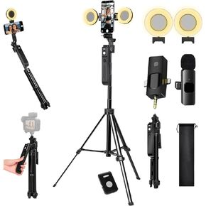 Vlogging Kit for iPhone/Andriod,70.9″ Auto Face Tracking Tipod,360 Rotatable Selfie Stick Tripod, Content Creator Essentials, Yutube Starter Kit, Gesture Control w/Remote/Mic/Light in Saudi Arabia