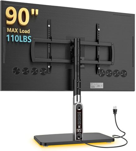 Universal TV Stand Tabletop TV Mount with Power Outlet for 50-90 Inch OLED LED Monitors, 9 Levels Height Adjustment, Ambient Lighting on The Bottom Holds up to 150lbs, Black 600x400mm in Saudi Arabia