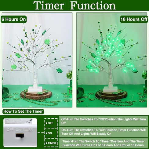 Prelit & Timer - St. Patrick's Day Decorations, 2 Pack 18 Inch St Patricks Day Tree Tabletop Lighted Birch Tree 24 LED Green Lights Shamrock Berries Battery Operated St. Patrick's Day Decor Home Party in Saudi Arabia