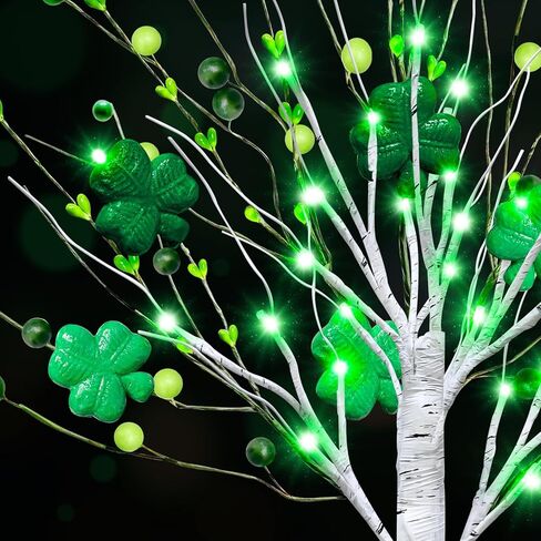 Prelit & Timer - St. Patrick's Day Decorations, 2 Pack 18 Inch St Patricks Day Tree Tabletop Lighted Birch Tree 24 LED Green Lights Shamrock Berries Battery Operated St. Patrick's Day Decor Home Party in Saudi Arabia