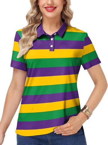 Women Mardi Gras Polo Shirt Carnival Short Sleeve Collared Golf Shirts in Saudi Arabia