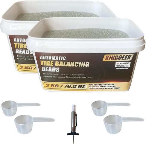 Tire Balance Beads 4KG(141.2oz) Balancing Beads, Tempered Glass Wheel Beads for Balance for Trucks, Motorcycles, Trailer, ATVs, Off-Road Vehicles, with Tire Tread Depth Gauge | 70.6oz/Bucket in Saudi Arabia