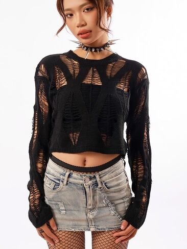 Sacina Goth Black Sweater, Goth Top, Gothic Emo Punk Grunge Clothes for Women in Saudi Arabia