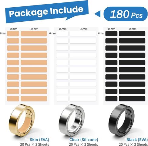 180 Pcs Smart Ring Size Adjuster for Oura Ring Gen 4&3 / Galaxy Ring/Ultra Human Ring AIR, 3 Color 9 Sheets, Invisible Ring Adjuster Spacers & Tignters for Loose Rings in Saudi Arabia