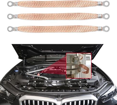 3PCS Universal Flat Braided Copper Ground Strap, 12" x 1/2" Professional Engine Grounding Cable Straps with Terminal Plugs, Tinned Copper Automotive Engine Copper Ground Strap for Most Cars in Saudi Arabia