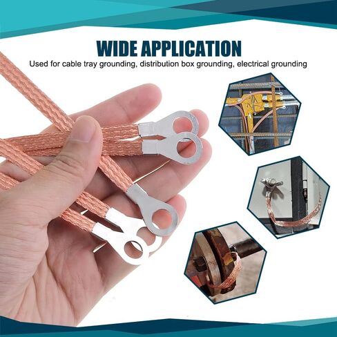 3PCS Universal Flat Braided Copper Ground Strap, 12" x 1/2" Professional Engine Grounding Cable Straps with Terminal Plugs, Tinned Copper Automotive Engine Copper Ground Strap for Most Cars in Saudi Arabia