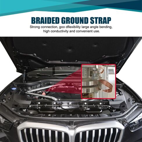 3PCS Universal Flat Braided Copper Ground Strap, 12" x 1/2" Professional Engine Grounding Cable Straps with Terminal Plugs, Tinned Copper Automotive Engine Copper Ground Strap for Most Cars in Saudi Arabia