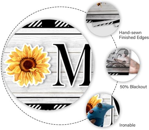 Sunflower Kitchen Curtains Short and Valance Set Black and White Buffalo Plaid Floral Dining Room Fabric Curtain Drapes Spring Summer Flowers Home Decor in Saudi Arabia