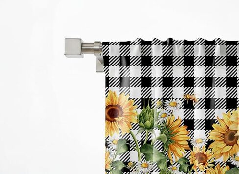 Sunflower Kitchen Curtains Short and Valance Set Black and White Buffalo Plaid Floral Dining Room Fabric Curtain Drapes Spring Summer Flowers Home Decor in Saudi Arabia