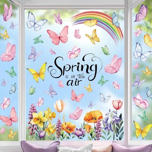 CCINEE 8 Sheets Spring Window Clings, Watercolor Butterfly Floral Decals Reusable Double-Sided Window Stickers for Home School Office Windows Glass Door Decor Party Supplies in Saudi Arabia